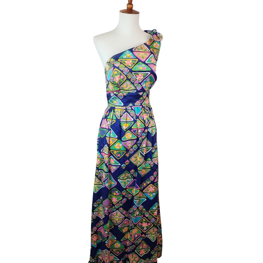 Vintage 60's/70's Tori Richard Honolulu‎ One Shoulder Cotton Maxi Dress Size 10 - Picture 9 of 9